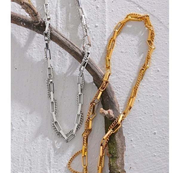 New Gold Rectangle Woven Chain Necklace - Picture 9 of 10